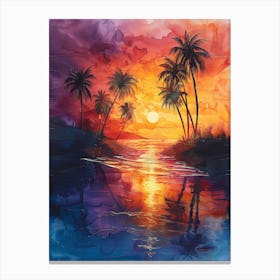 Sunset With Palm Trees 3 Canvas Print