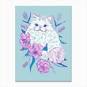 Cute Persian Cat With Flowers Illustration 2 Canvas Print