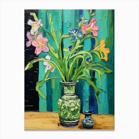 Flowers In A Vase Still Life Painting Larkspur 1 Canvas Print