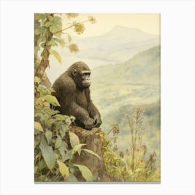 Storybook Animal Watercolour Mountain Gorilla 2 Canvas Print