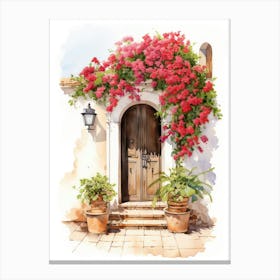 Mallorca, Spain   Mediterranean Doors Watercolour Painting 3 Canvas Print