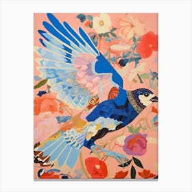 Maximalist Bird Painting Blue Jay 3 Canvas Print