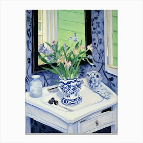 Bathroom Vanity Painting With A Bluebell Bouquet 1 Canvas Print