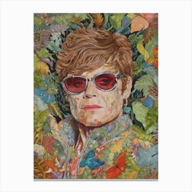 Floral Handpainted Portrait Of Elton John 1 Canvas Print