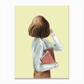 Illustration Of A Girl Holding Books Canvas Print