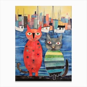 Two Abstract Cats Watching Over The Docks Canvas Print