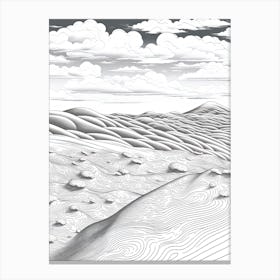 Tottori Sand Dunes In Tottori, Ukiyo E Black And White Line Art Drawing 1 Canvas Print