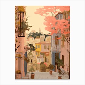 Athens Greece 3 Vintage Pink Travel Illustration Canvas Print
