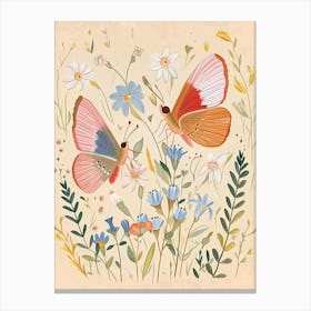 Folksy Floral Animal Drawing Butterfly Canvas Print