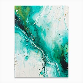 Acrylic Painting Of An Abstract Design Featuring Dirty Watercolor Splashes Blending Teal Green An Canvas Print