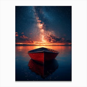 Red Boat At Night Canvas Print