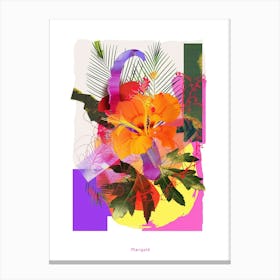 Marigold 2 Neon Flower Collage Poster Canvas Print