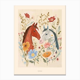 Folksy Floral Animal Drawing Horse 3 Poster Canvas Print