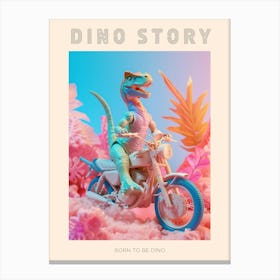 Pastel Toy Dinosaur On A Moped 2 Poster Canvas Print