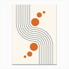 Modern Mid Century Sun and Rainbow Abstract 15 in Navy Blue and Burnt Orange Canvas Print