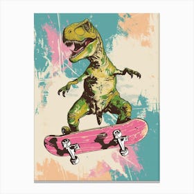 Mustard Tones Dinosaur On A Skateboard 1 Canvas Print