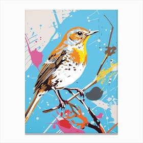 Andy Warhol Style Bird Hermit Thrush 4 Canvas Print