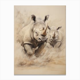 Action Illustration Of Rhinos Running 3 Canvas Print