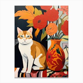 Calla Lily Flower Vase And A Cat, A Painting In The Style Of Matisse 3 Canvas Print