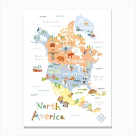 North America Map Canvas Print