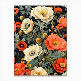 Poppies Inspired By William Morris 1 Canvas Print