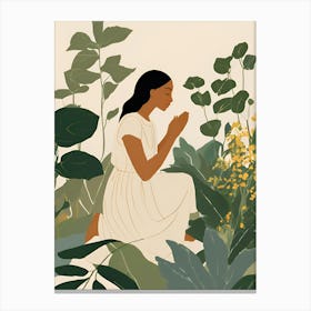 Woman Praying In The Garden Canvas Print