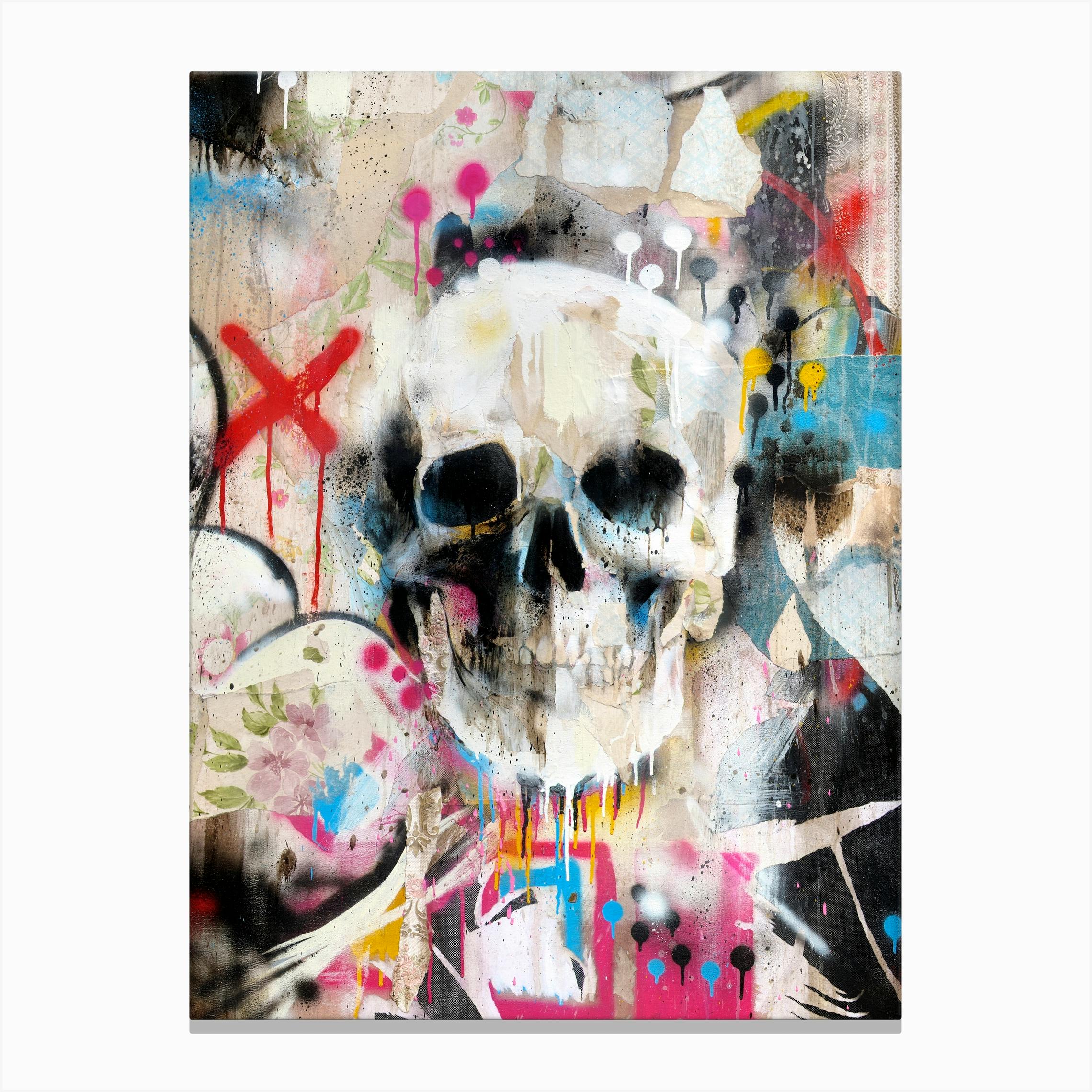 ABSTRACT SKULL FLOWERS MODERN CANVAS WALL ART PRINT PICTURE READY TO HANG