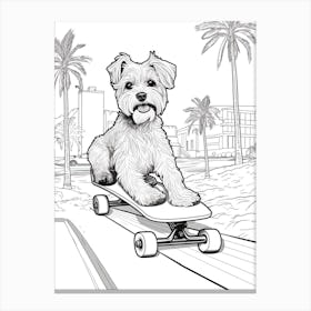 Miniature Schnauzer Dog Skateboarding Line Art 3 Canvas Print