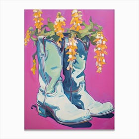 A Painting Of Cowboy Boots With Snapdragon Flowers, Fauvist Style, Still Life 10 Canvas Print