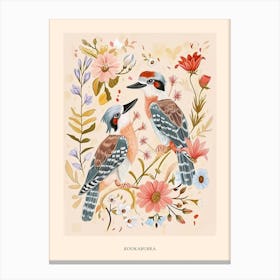 Folksy Floral Animal Drawing Kookaburra Poster Canvas Print