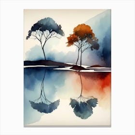 Watercolor Trees On A Lake Canvas Print