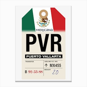 Puerto Vallarta (PVR) Mexico Vintage Airline Luggage Tag Canvas Print