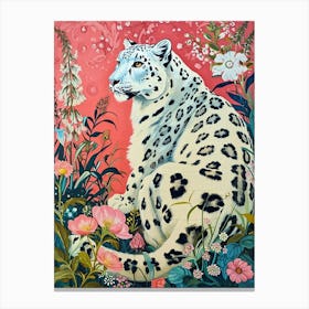 Floral Animal Painting Snow Leopard 3 Canvas Print