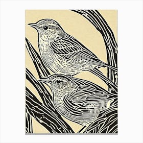 Hermit Thrush 3 Linocut Bird Canvas Print
