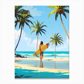 Surfer Girl On The Beach Canvas Print