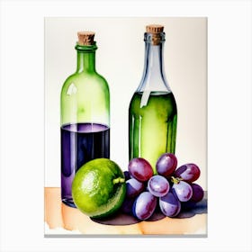 Lime and Grape near a bottle watercolor painting 9 Canvas Print