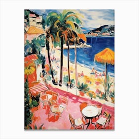 Taormina, Sicily   Italy Beach Club Lido Watercolour 3 Canvas Print