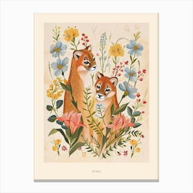 Folksy Floral Animal Drawing Puma 5 Poster Canvas Print