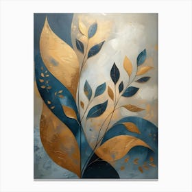 Blue And Gold Leaves 5 Canvas Print