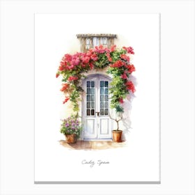 Cadiz, Spain   Mediterranean Doors Watercolour Painting 4 Poster Canvas Print