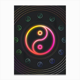 Neon Geometric Glyph in Pink and Yellow Circle Array on Black n.0347 Canvas Print