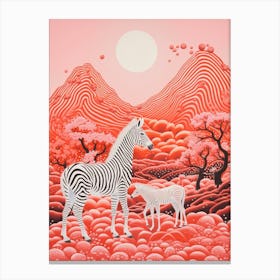 Zebra & Calf In The Mountains Canvas Print
