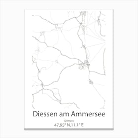 Diessen Am Ammersee,Germany Minimalist Map Canvas Print