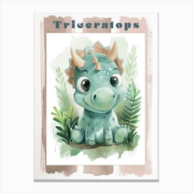Cute Triceratops Watercolour 3 Poster Canvas Print
