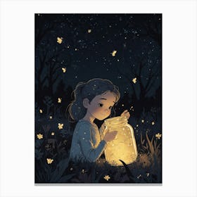 Little Girl With A Jar Of Butterflies Canvas Print