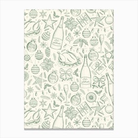 Holiday Dinner Toile Vintage Style Christmas Dinner Green and Cream Canvas Print