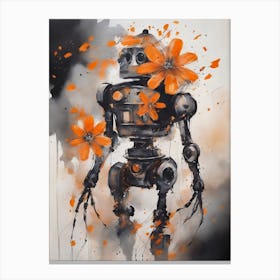 Robot Abstract Orange Flowers Painting (14) Canvas Print