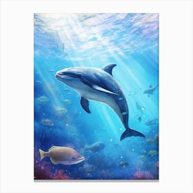 Happy Dolphin In Ocean 4 Canvas Print