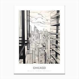 Willis Tower Skydeck, Chicago B&W Poster Canvas Print