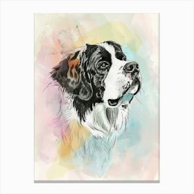 St Bernard Dog Pastel Line Watercolour Illustration  3 Canvas Print